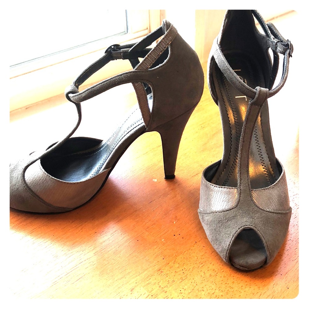 LOFT Lou Lou T-strap heels in gunmetal
